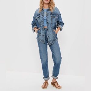 American Eagle Boyfriend Medium Wash Oversized Denim Button Down Jacket XL